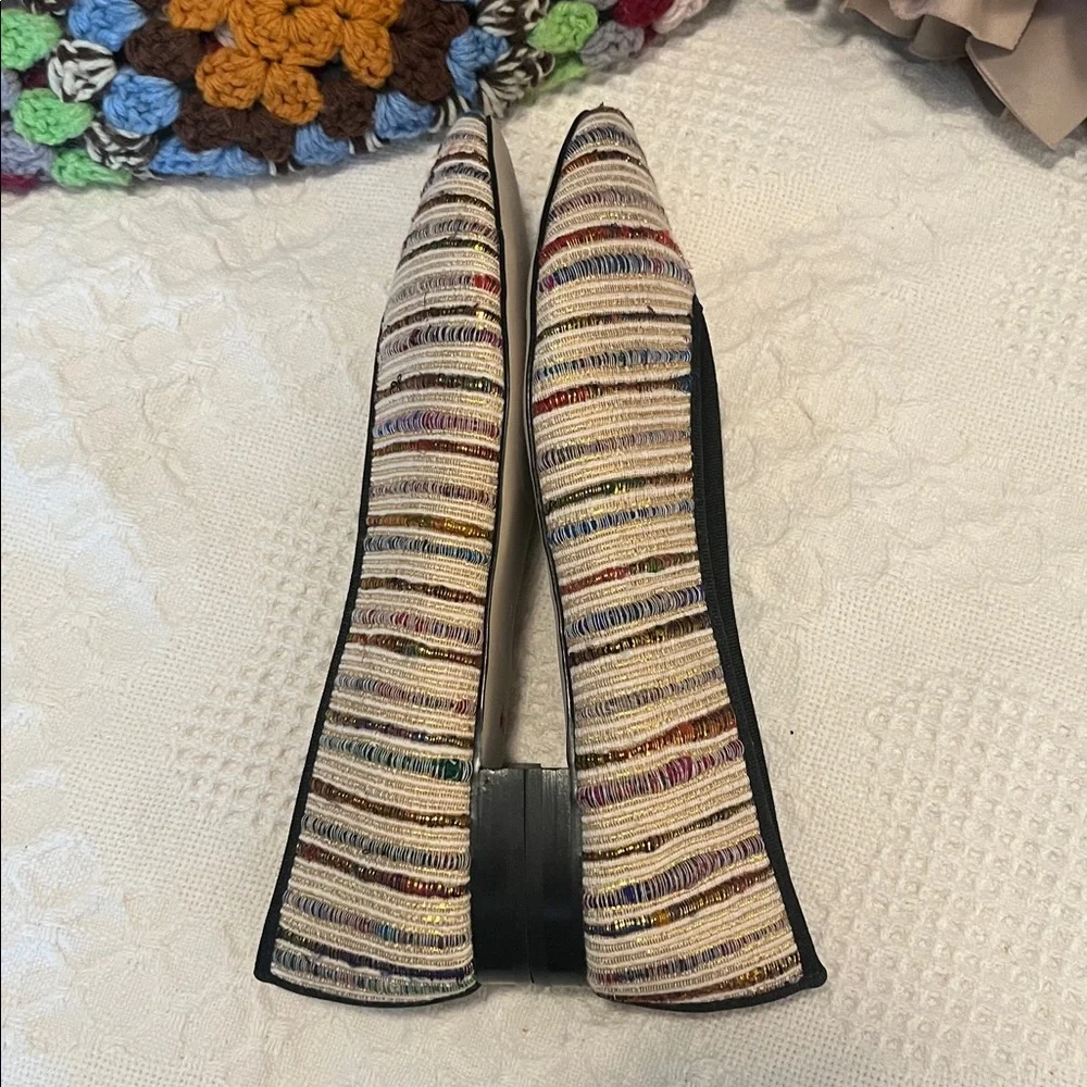 Tuckernuck Women’s Multicolor Nina Tweed Neutral Woven Striped Ballet Flats 7